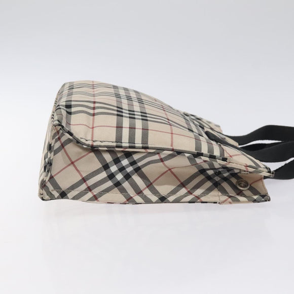BURBERRY Nova Check Blue Label Hand Bag Nylon Beige Silver Auth kk500