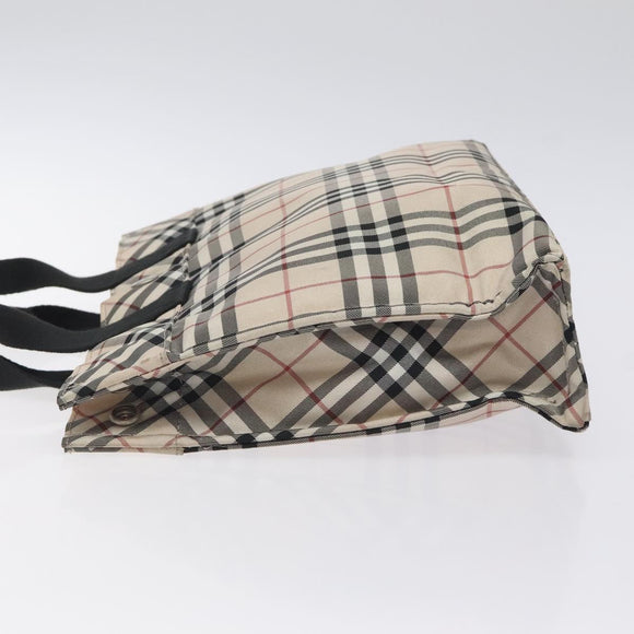 BURBERRY Nova Check Blue Label Hand Bag Nylon Beige Silver Auth kk500
