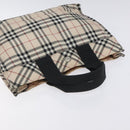BURBERRY Nova Check Blue Label Hand Bag Nylon Beige Silver Auth kk500-6