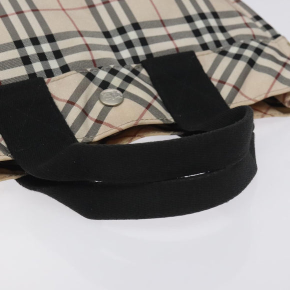 BURBERRY Nova Check Blue Label Hand Bag Nylon Beige Silver Auth kk500