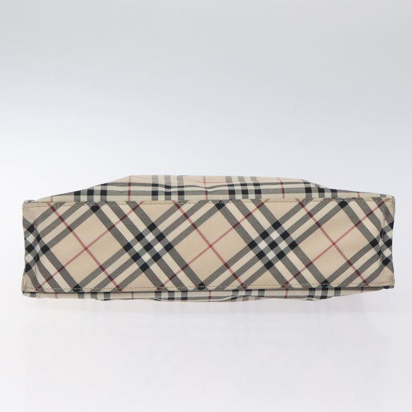 BURBERRY Nova Check Blue Label Hand Bag Nylon Beige Silver Auth kk500