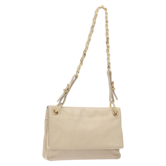 PRADA Shoulder Bag Leather Beige Auth kk506