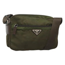 PRADA Shoulder Bag Nylon Khaki Silver Auth kk507-1
