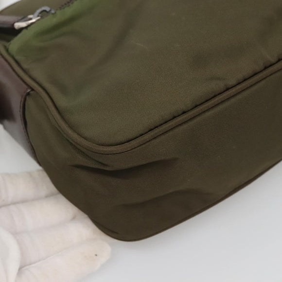 PRADA Shoulder Bag Nylon Khaki Silver Auth kk507