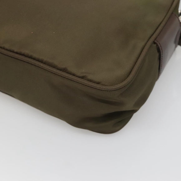 PRADA Shoulder Bag Nylon Khaki Silver Auth kk507