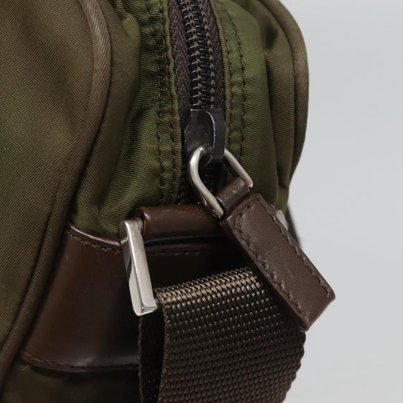 PRADA Shoulder Bag Nylon Khaki Silver Auth kk507