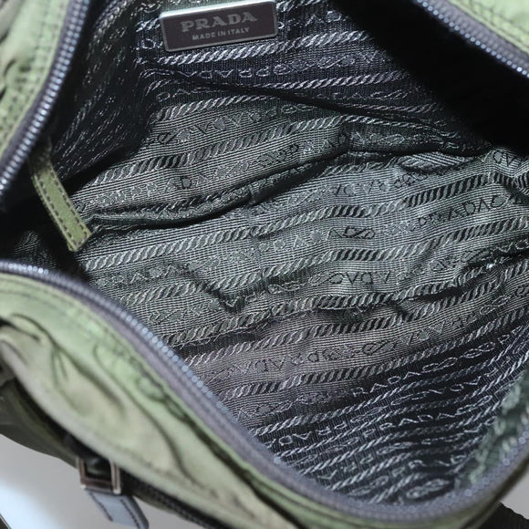 PRADA Shoulder Bag Nylon Khaki Silver Auth kk507