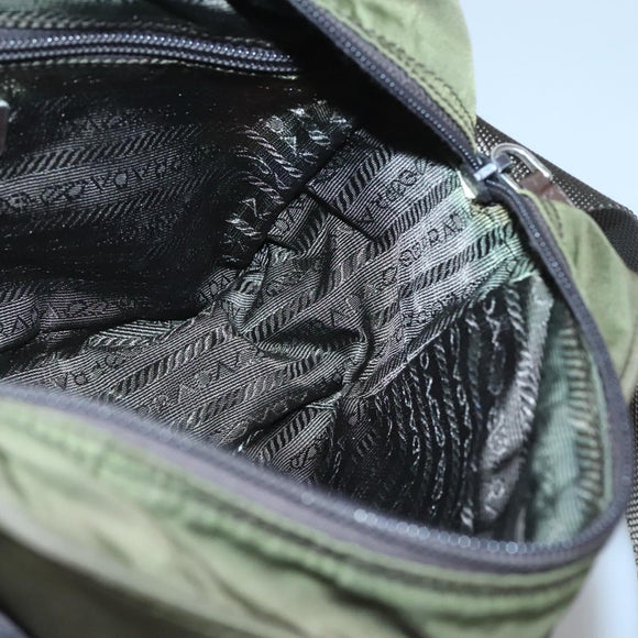 PRADA Shoulder Bag Nylon Khaki Silver Auth kk507