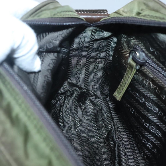 PRADA Shoulder Bag Nylon Khaki Silver Auth kk507