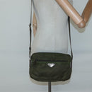 PRADA Shoulder Bag Nylon Khaki Silver Auth kk507-24