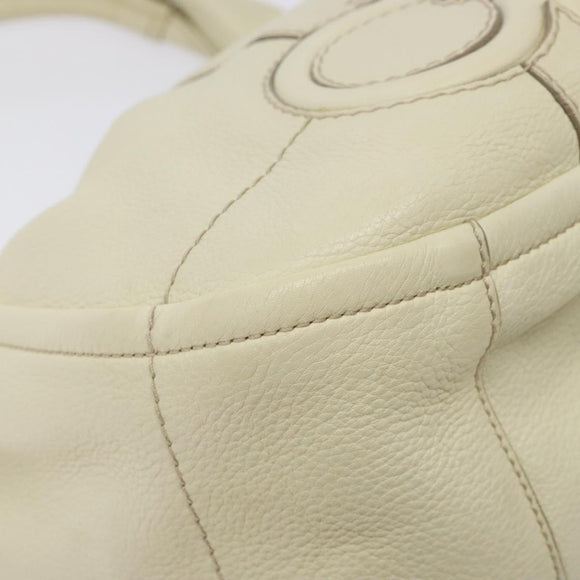 Salvatore Ferragamo Hand Bag Leather White Gold Auth kk510