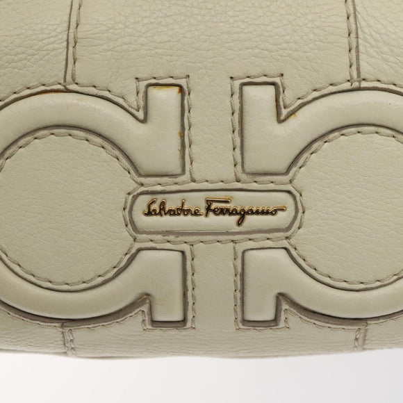 Salvatore Ferragamo Hand Bag Leather White Gold Auth kk510