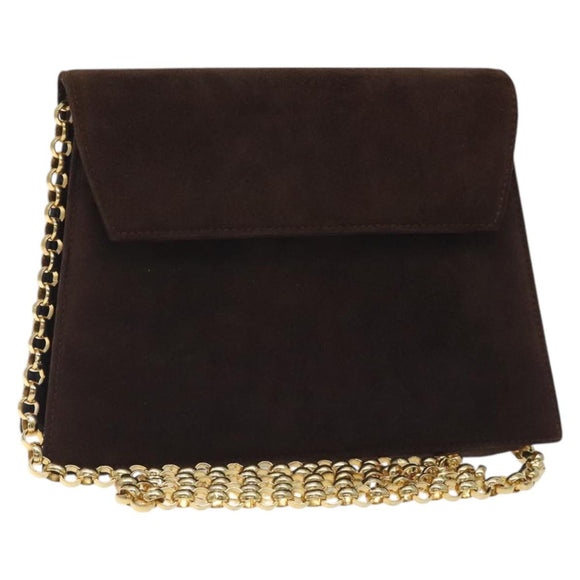 Salvatore Ferragamo Chain Shoulder Bag Suede Navy Gold Auth kk512