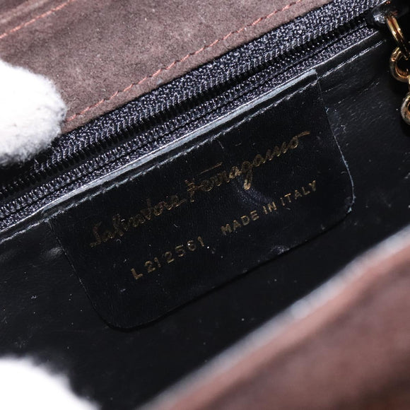 Salvatore Ferragamo Chain Shoulder Bag Suede Navy Gold Auth kk512