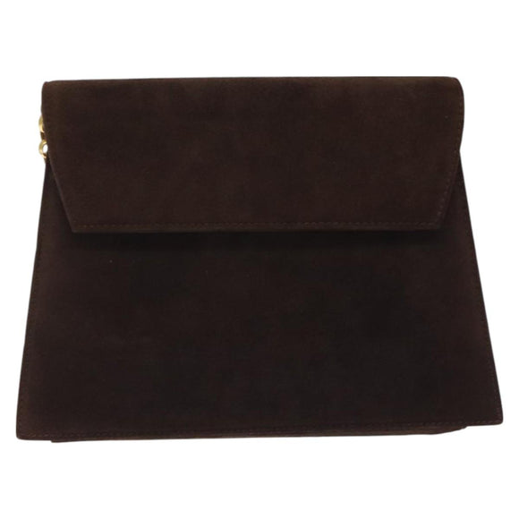 Salvatore Ferragamo Chain Shoulder Bag Suede Navy Gold Auth kk512