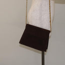 Salvatore Ferragamo Chain Shoulder Bag Suede Navy Gold Auth kk512-20