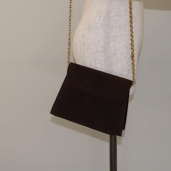 Salvatore Ferragamo Chain Shoulder Bag Suede Navy Gold Auth kk512