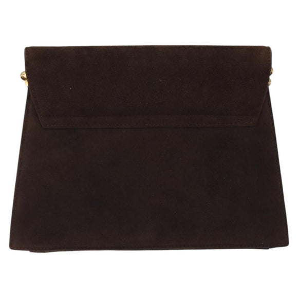 Salvatore Ferragamo Chain Shoulder Bag Suede Navy Gold Auth kk512