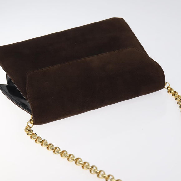 Salvatore Ferragamo Chain Shoulder Bag Suede Navy Gold Auth kk512