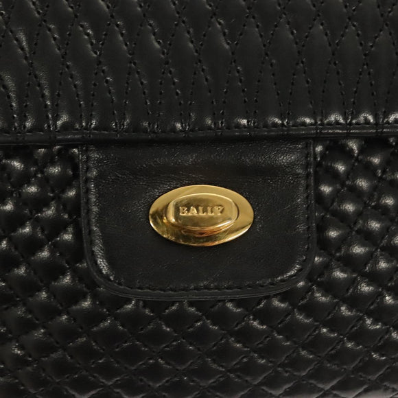 BALLY Chain Shoulder Bag Leather Black Gold Auth kk523