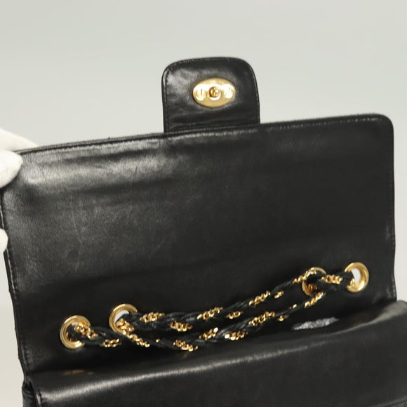 BALLY Chain Shoulder Bag Leather Black Gold Auth kk523
