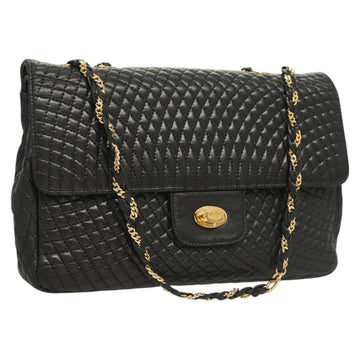 BALLY Chain Shoulder Bag Leather Black Gold Auth kk523