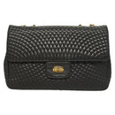 BALLY Chain Shoulder Bag Leather Black Gold Auth kk523-13