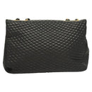 BALLY Chain Shoulder Bag Leather Black Gold Auth kk523-2