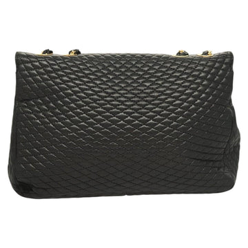 BALLY Chain Shoulder Bag Leather Black Gold Auth kk523 - 0