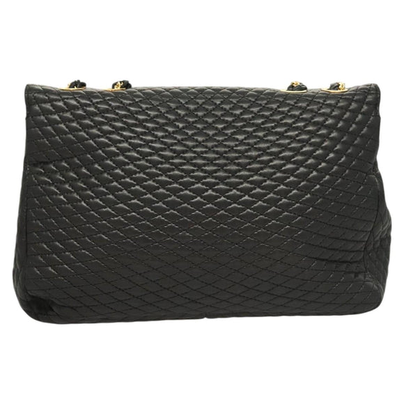 BALLY Chain Shoulder Bag Leather Black Gold Auth kk523