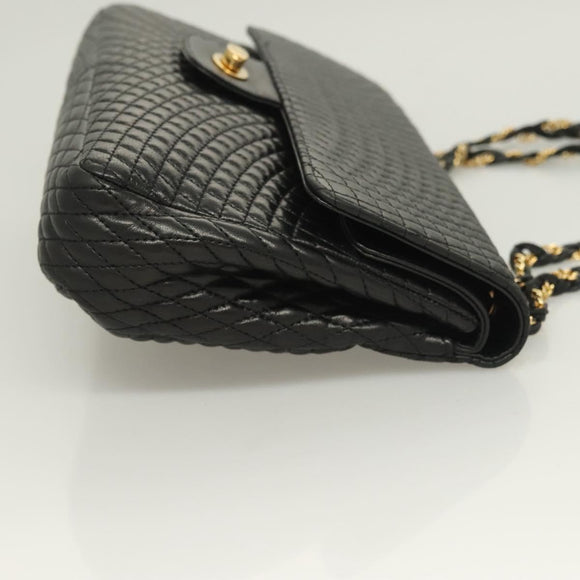 BALLY Chain Shoulder Bag Leather Black Gold Auth kk523