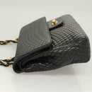 BALLY Chain Shoulder Bag Leather Black Gold Auth kk523-4