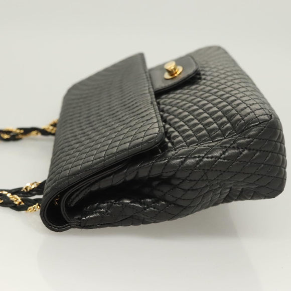 BALLY Chain Shoulder Bag Leather Black Gold Auth kk523