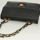 BALLY Chain Shoulder Bag Leather Black Gold Auth kk523-6