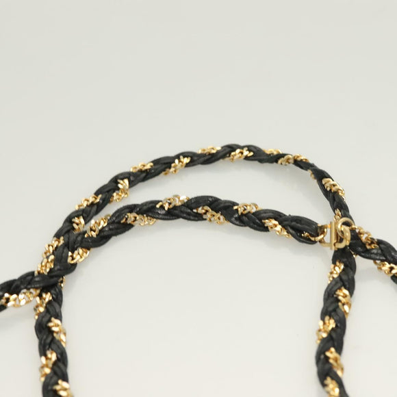 BALLY Chain Shoulder Bag Leather Black Gold Auth kk523