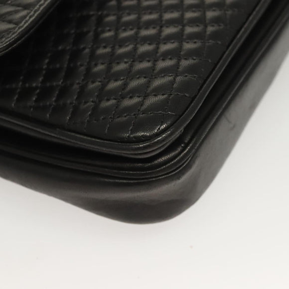 BALLY Chain Shoulder Bag Leather Black Gold Auth kk524