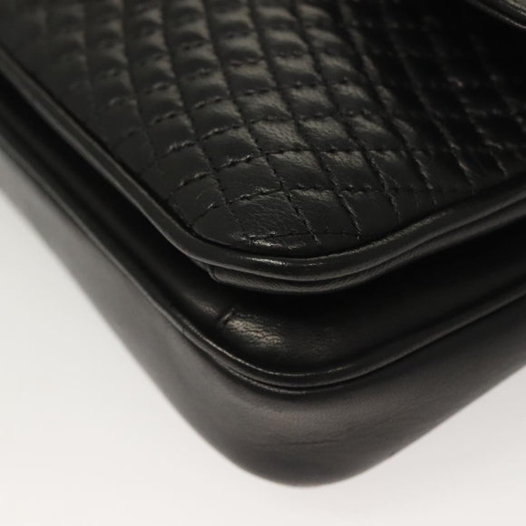 BALLY Chain Shoulder Bag Leather Black Gold Auth kk524