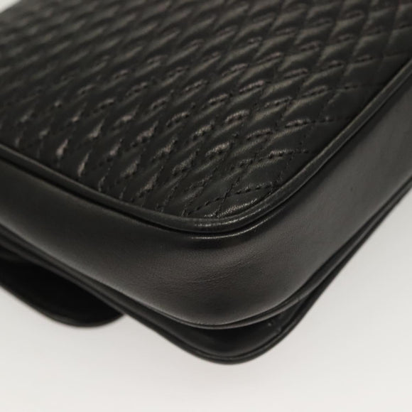 BALLY Chain Shoulder Bag Leather Black Gold Auth kk524