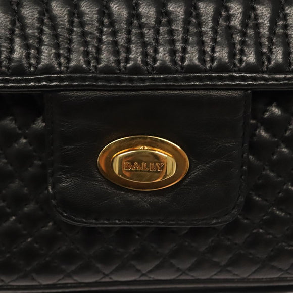 BALLY Chain Shoulder Bag Leather Black Gold Auth kk524