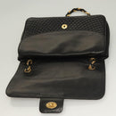 BALLY Chain Shoulder Bag Leather Black Gold Auth kk524-10