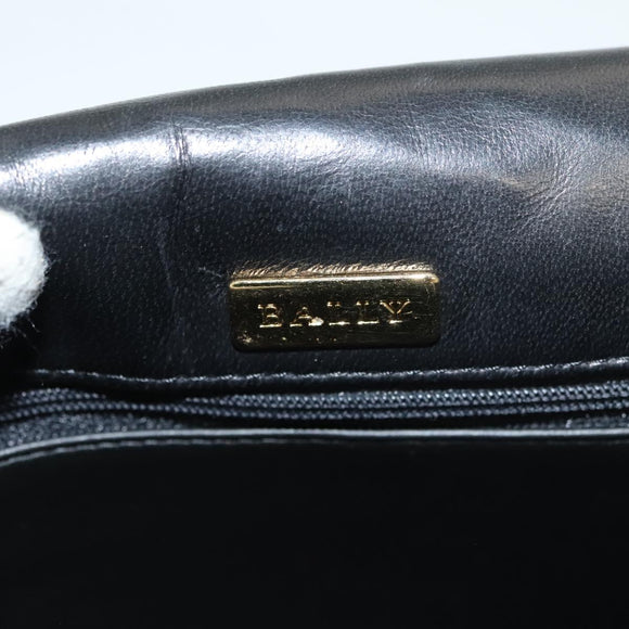 BALLY Chain Shoulder Bag Leather Black Gold Auth kk524