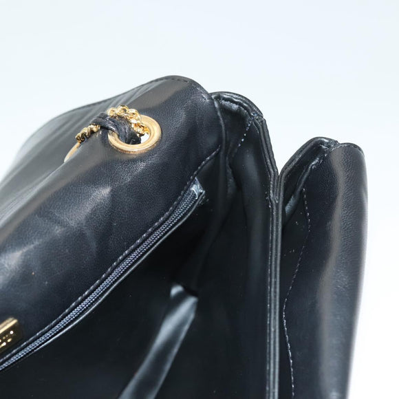 BALLY Chain Shoulder Bag Leather Black Gold Auth kk524