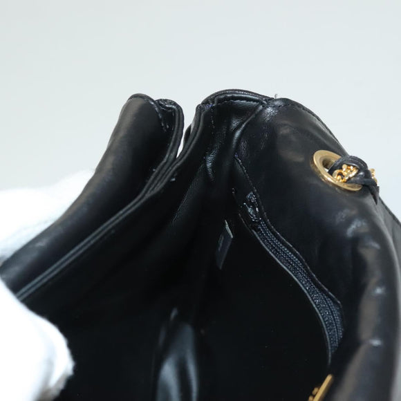 BALLY Chain Shoulder Bag Leather Black Gold Auth kk524