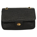 BALLY Chain Shoulder Bag Leather Black Gold Auth kk524-2