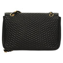 BALLY Chain Shoulder Bag Leather Black Gold Auth kk524-3