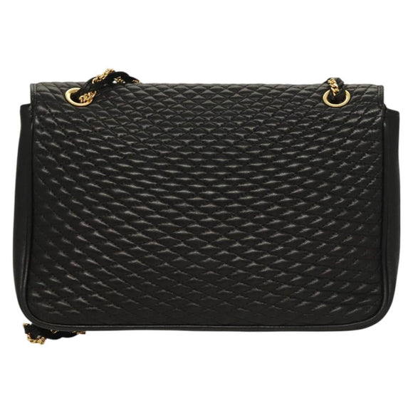 BALLY Chain Shoulder Bag Leather Black Gold Auth kk524