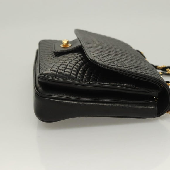 BALLY Chain Shoulder Bag Leather Black Gold Auth kk524