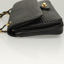 BALLY Chain Shoulder Bag Leather Black Gold Auth kk524-5