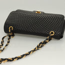 BALLY Chain Shoulder Bag Leather Black Gold Auth kk524-6
