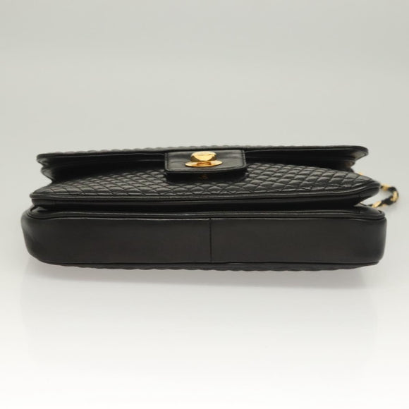 BALLY Chain Shoulder Bag Leather Black Gold Auth kk524